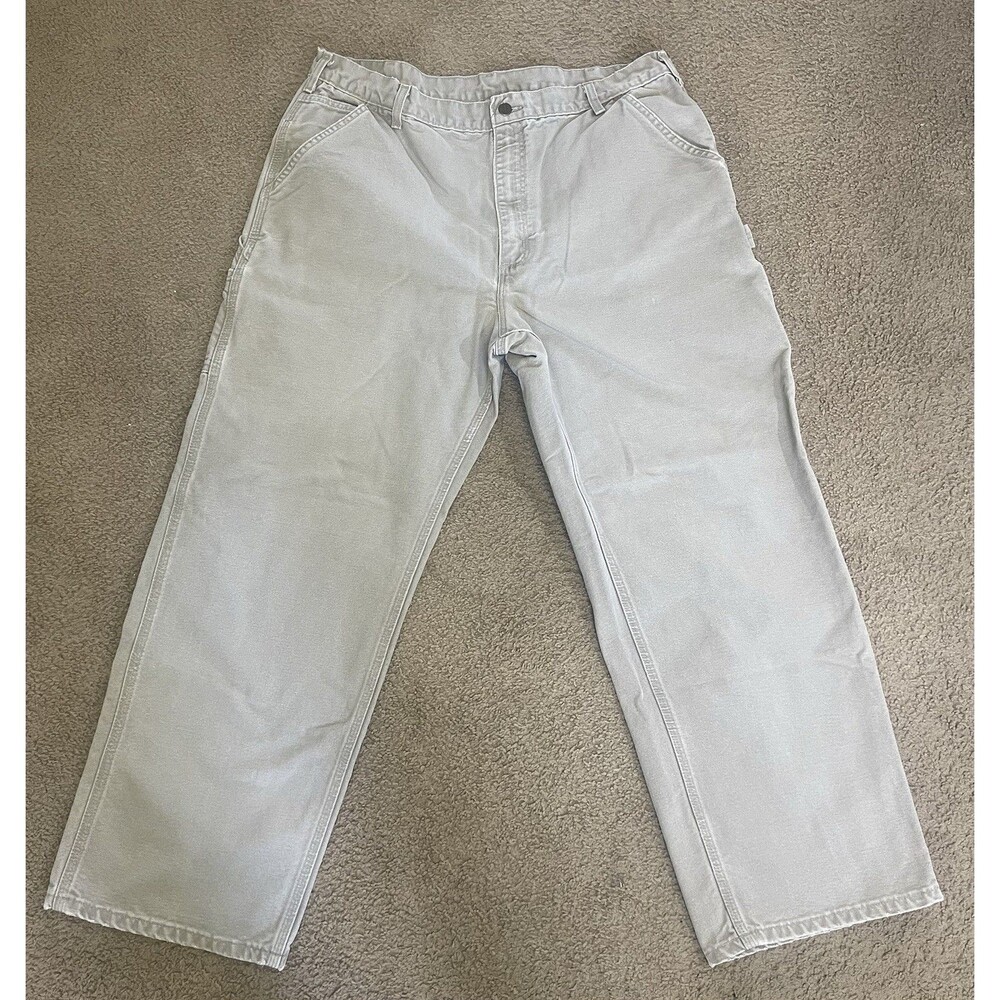 Vtg Carhartt Carpenter Work Pants Mens 36x28 Gray Canvas Original Dungaree Fit